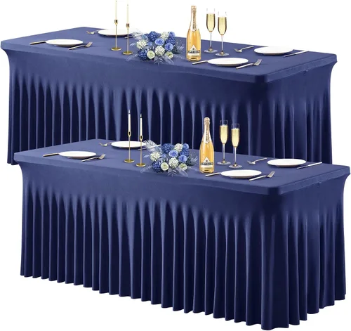 Miniatura 32 de Wish Care Paquete de 2 manteles de elastano elástico azul bebé para mesas rectangulares de 4 pies, manteles ajustables sin arrugas de 4 pies