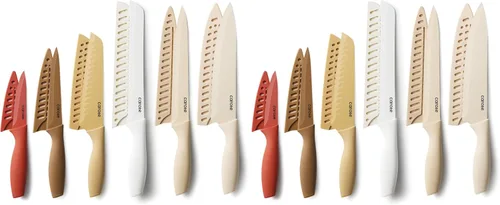 Miniatura 8 de CAROTE - Juego de cuchillos de cocina de 12 piezas, de acero inoxidable con revestimiento antiadherente cerámico, apto para lavavajillas con 6