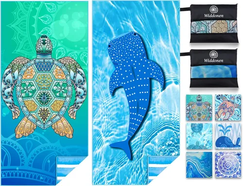 Miniatura 11 de Paquete de 2 toallas de playa de microfibra ligera y fina, sin arena, de secado rápido, absorbentes, compactas, suaves, para piscina, natación