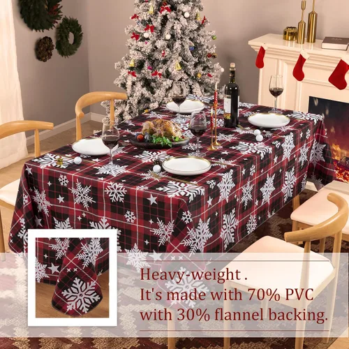 Miniatura 5 de UMINEUX Mantel de Navidad con reverso de franela, mantel rectangular de vinilo impermeable lavable para fiestas de Navidad, bodas, vacaciones