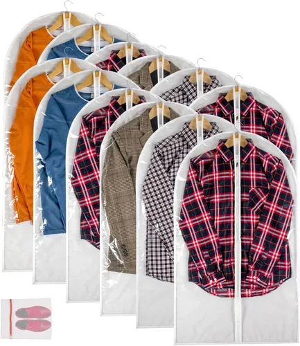 Miniatura 20 de Bolsa de ropa transparente para almacenamiento en el armario, bolsas de vinilo para colgar ropa, bolsas cortas para colgar ropa, fundas de abrigo