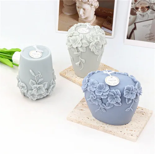 Miniatura 7 de Moldes de vela cilíndrica de silicona, 3D de flores de ratán para velas de aromaterapia, fabricación de jabón hecho a mano, moldes de cera