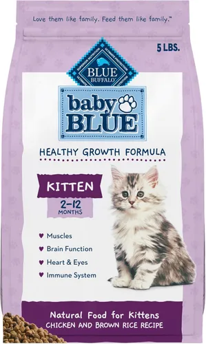 Blue Buffalo Baby Blue - Comida seca natural para gatitos, fórmula de crecimiento saludable con DHA, receta de pollo y arroz integral, bolsa de 5