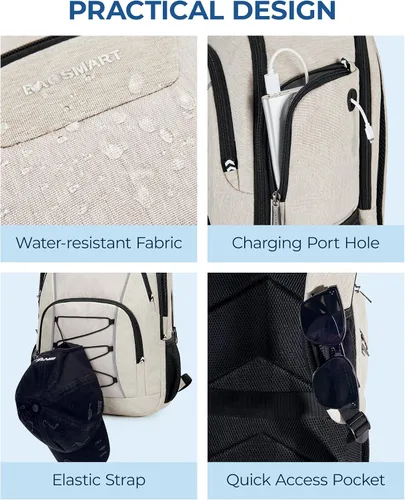 Miniatura 7 de BAGSMART Mochila unisex para laptop, antirrobo de 15.6 pulgadas, resistente al agua, con orificio para cargador USB, color beige