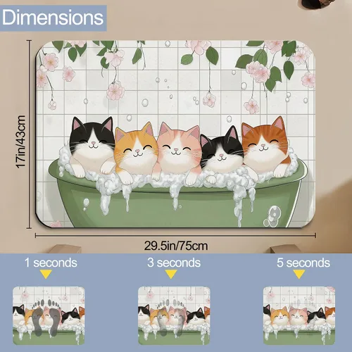 Miniatura 2 de Alfombras de baño de diatomáceas, bonita decoración de baño de gatos, alfombra de baño antideslizante con flores rosadas, de secado rápido, fácil