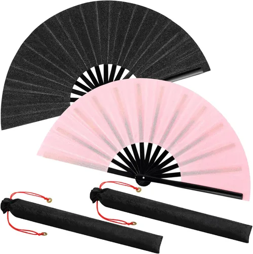 Miniatura 20 de Maitys Paquete de 2 ventiladores de mano plegables grandes de 13 pulgadas, ventiladores chinos de mano grandes para baile de línea, Tai Chi