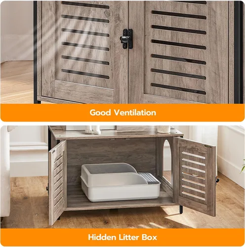 Miniatura 7 de HOOBRO Árbol para gatos con recinto para caja de arena, 27.6" L x 18.9" A x 52" Al, Torre de madera para gatos todo en uno, Muebles para gatos