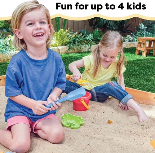 Miniatura 5 de KidKraft Caja de arena de madera para patio trasero con asiento de esquina integrado y cubierta de malla, muebles de exterior para niños, miel