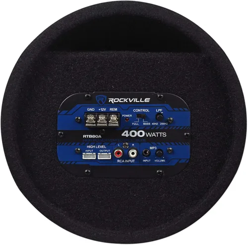 Miniatura 4 de Rockville Paquete RTB80A: tubo de graves de subwoofer alimentado por RMS de 8 pulgadas y 400 vatios de pico de 400 vatios, kit completo de cables