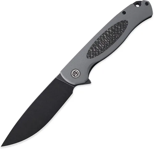 Petrified fish PFB03 - Cuchillo de bolsillo para sellos, hoja negra lavada a la piedra D2 de 3.58 pulgadas, cuchillo plegable con mango G10 de 4.79