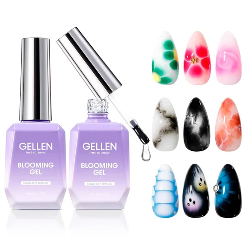 Miniatura 9 de GELLEN Blooming Gel para uñas, esmalte de uñas de gel transparente de 0.6 fl oz para arte de uñas, fácil de diseñar, degradado de acuarela de mármol