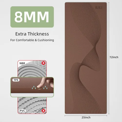 Miniatura 2 de ILILI Tapete de yoga, 72 x 25 x 0.3 pulgadas, antideslizante, tapete de ejercicio de elastómero termoplástico, resistente al desgarro, tapete