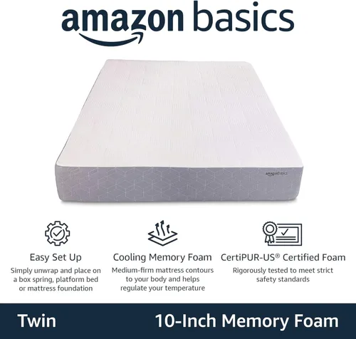 Miniatura 2 de Amazon Basics Colchón de espuma viscoelástica, firmeza media, gel refrescante, colchón tamaño individual, espuma certificada CertiPUR-US®, 75 x 39 x