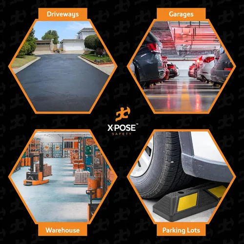 Miniatura 2 de Xpose Safety Tope de goma resistente de 22 pulgadas para estacionamiento, paquete de 2 bloques de ruedas para garaje, entrada o rampa, tope