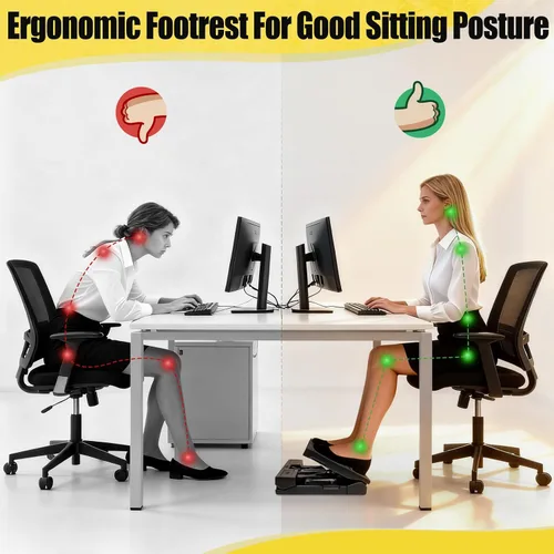 Miniatura 5 de Reposapiés ergonómico para debajo del escritorio en el trabajo, con altura y ángulo ajustables, taburete plegable con almohadilla extraíble cuentas