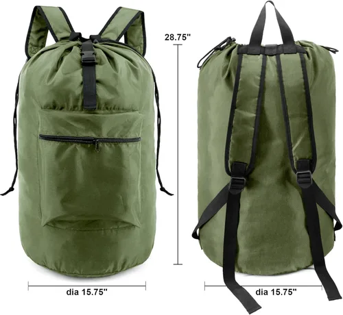 Miniatura 2 de BeeGreen Mochila de lavandería verde musgo para viaje, bolsa de lavandería con correas de hombro ajustables y cierre de cordón, XL bolsa