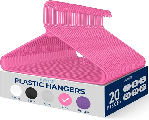 Miniatura 20 de SereneLife - Juego de 10 perchas de plástico con gancho de metal, color negro Non-Slip, Lightweight hangers with a slim profile help keep closets