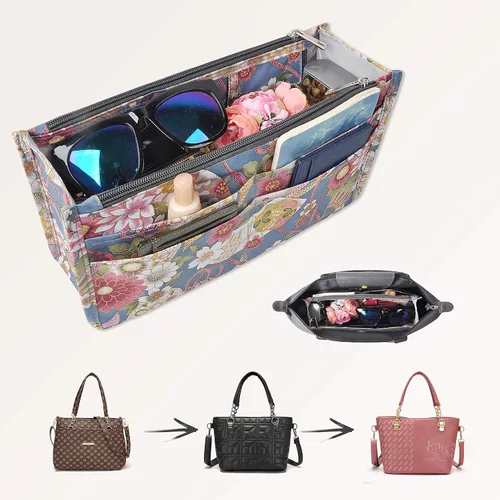 Miniatura 77 de Bolso de mano estilo cartera de Vercord para mujer con organizador incorporado, estampado bien definido, con manijas y cremallera, tamaño 2