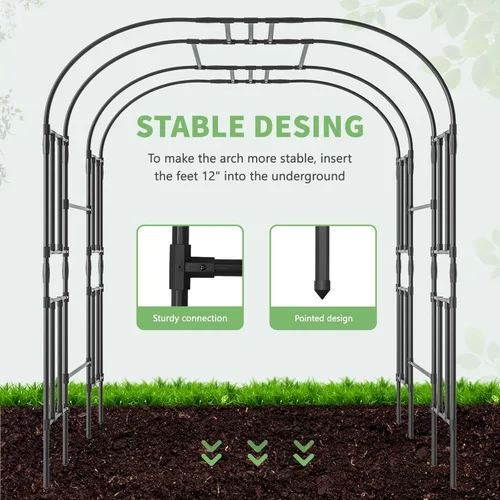 Miniatura 3 de DoCred Enrejado de arco de jardín grande para plantas trepadoras, 87 pulgadas de alto, soporte de metal para plantas, arco para trepar vides