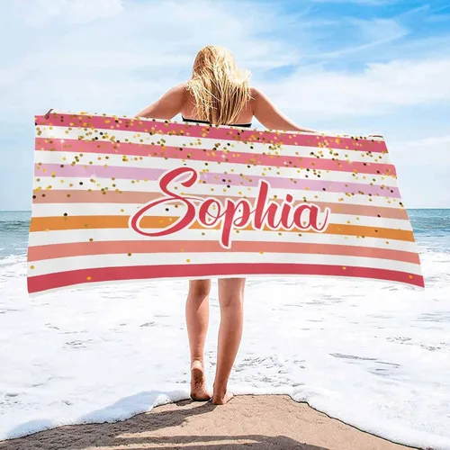 Miniatura 14 de InterestPrint Toalla de playa personalizada para mujeres y hombres, con texto dorado brillante, color verde, toallas de playa personalizadas