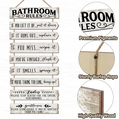 Miniatura 3 de Decoración de pared de baño, letreros divertidos para baño, reglas de baño, imágenes, decoración de pared rústica, decoración de inodoro, letrero