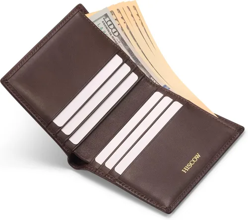 Miniatura 72 de HISCOW Billeteras plegables de cuero de grano completo para hombres, billetera minimalista delgada para hombre, regalos para papá, cumpleaños, día