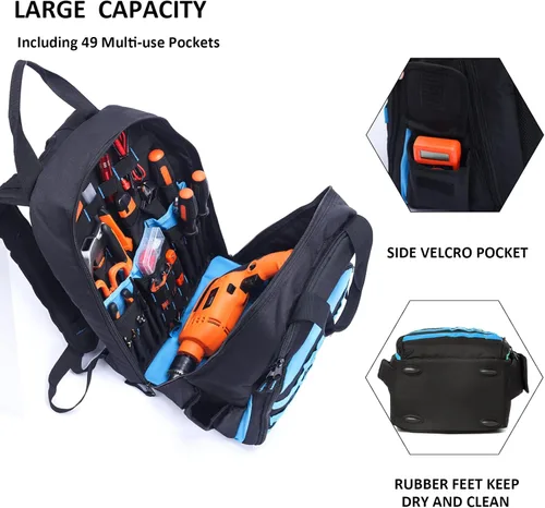 Miniatura 3 de AUMTISC Mochila de Herramientas para Hombres, Organizador de Almacenamiento de Herramientas de Servicio Pesado, Mochila de Bolsas de Trabajo