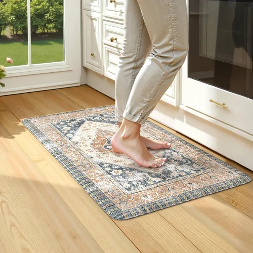 Miniatura 82 de KIMODE - Juego de 2 tapetes de cocina bohemios, antifatiga, antideslizantes, impermeables, ergonómicos, acolchados, cómodos, para lavandería, Caqui