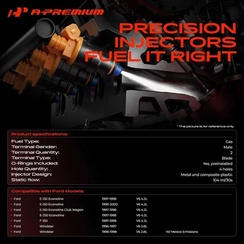 Miniatura 2 de A-Premium Juego de 6 inyectores de combustible compatibles con Ford F-150 1997-1998, E-150 Econoline 1997-2000, E-250 Econoline/E-150 Econoline Club