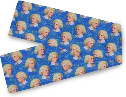 Camino de mesa con sentido de pintura al óleo, blanco y guapo, decorativo, color azul polvoriento, 13 x 70 pulgadas, decoraciones de despedida de