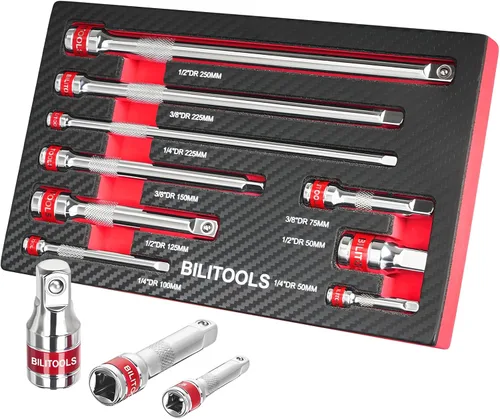 Miniatura 7 de BILITOOLS Juego de extensión articulada, 9 piezas de 1/4", 3/8" y 1/2" de encastre de trinquete de extensión flexible, acero Cr-V