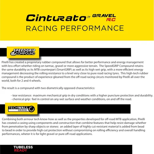 Miniatura 4 de Pirelli Cinturato Gravel RC Classic 40-622 (700 x 40c) Neumático de grava para bicicleta de grava, diseño específico de carreras de grava para un