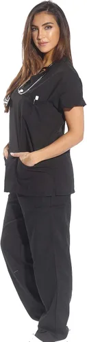 Miniatura 2 de Just Love Juego de uniforme médico para mujer de seis bolsillos con cuello en V y pantalón cargo