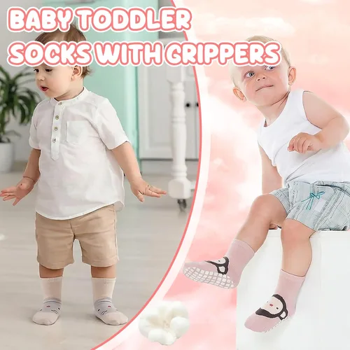 Miniatura 7 de 5 pares de calcetines de agarre para bebé, calcetines de algodón con agarre para niños pequeños, niños y niñas de 12 a 36 meses