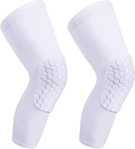 Miniatura 8 de Rodilleras de compresión para piernas, rodilleras hexagonales para baloncesto, panal de abeja, rodilleras anticolisión, rodilleras largas Blanco