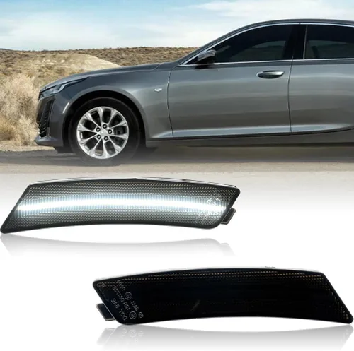 Miniatura 14 de Lentes transparentes CT4 LED para luces de marcador lateral para 2020-2023 Cadillac CT4, luces LED ámbar para parachoques delantero, luces de señal
