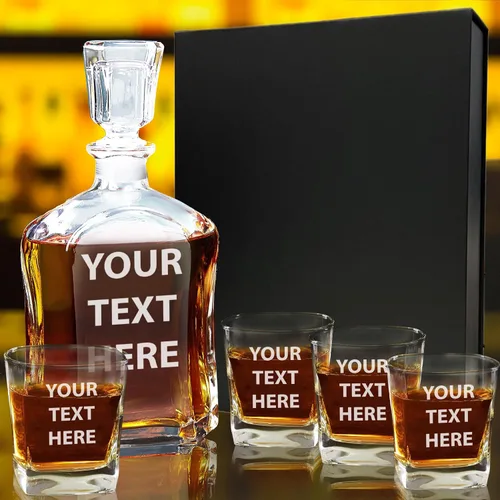 Miniatura 4 de My Personal Memories, Juego personalizado de decantador de whisky de 5 piezas - Juego de regalo de decantador y 4 vasos - Grabado personalizado