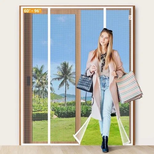 Miniatura 22 de Yotache Puerta con mosquitero magnética para puertas corredizas de 72"x80", tamaño del mosquitero 74"x81", mosquitero de apertura por ambos lados