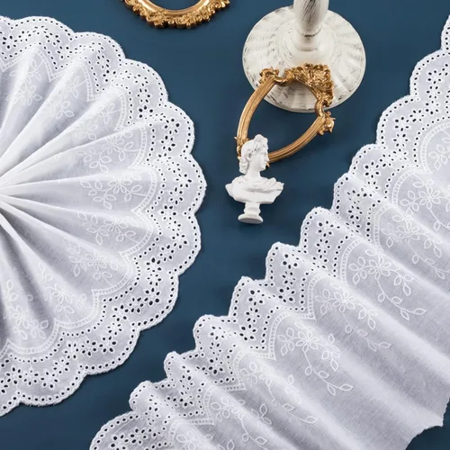 Miniatura 4 de PAGOW Ribete de encaje de algodón con ojales de 5 yardas, ribete de encaje floral de algodón blanco, encajes festoneados bordados para coser Estilo1