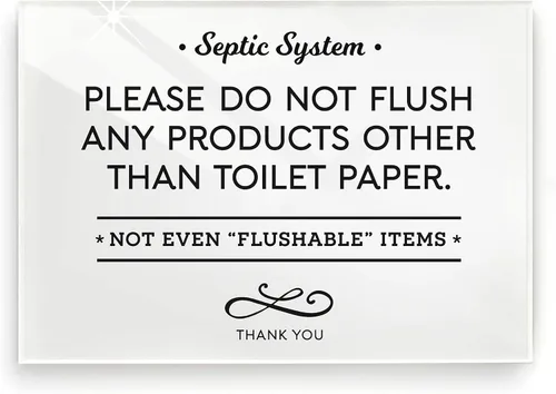 Reilly Originals Letrero de baño con sistema séptico de 3.5 x 5 pulgadas, reglas «Do Not Flush Rules», listo para pegar, acabado premium, duradero