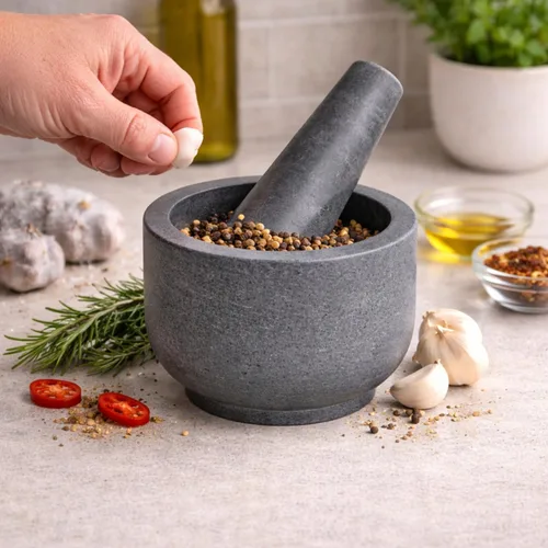 Miniatura 4 de Juego de mortero y mano de piedra de mármol, para moler especias, preparar pesto, machacar hierbas, triturar pastillas, tamaño regular