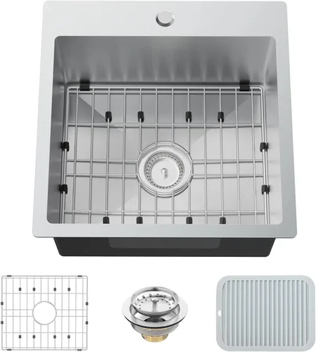 Miniatura 11 de Fregadero de cocina y bar negro de 15 x 17 pulgadas, fregadero de acero inoxidable con rejilla SS, alfombrilla de silicona, colador, colador