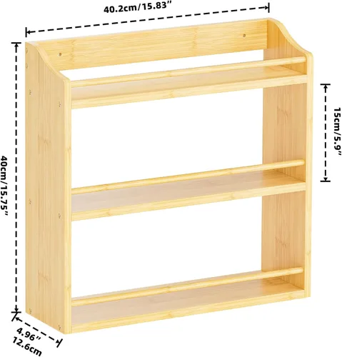 Miniatura 3 de STELLSTAR Estante para especias montado en la pared, organizador de especias para mostrador, soporte de almacenamiento de especias de bambú