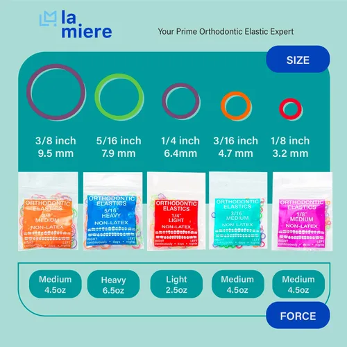Miniatura 5 de Gomas elásticas de látex neón 100 unidades Bandas elásticas ortodónticas Bandas de goma dentales para uso intraoral Fabricadas en EE. UU. Ligeras