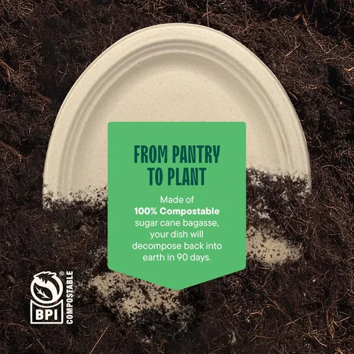 Miniatura 6 de Platos de papel ovalados 100 % compostables [12.5 pulgadas – paquete de 50 unidades] Elegante plato desechable de alta calidad, bagazo natural sin