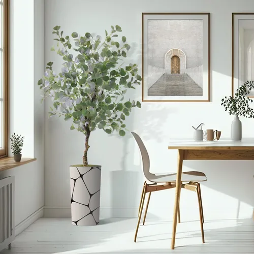 Miniatura 6 de SIGNWIN - Árbol artificial en maceta con diseño y textura de flores y pájaros, decoración moderna, planta de piso, para el hogar u oficina