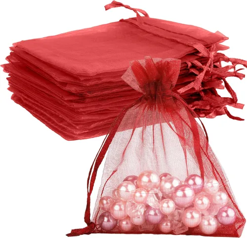 Miniatura 32 de Bolsas de organza, bolsa de organza transparente, 50 unidades, pequeñas bolsas de organza con cordón de 3 x 4 pulgadas, bolsas de regalo de joyería