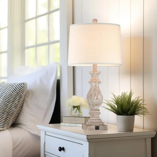Miniatura 6 de 26.3” Rustic Table Lamps Set of 2 for Living Room Bedroom Beside Lamps with USB Charging Ports,Vintage Nightstand Lamp Farmhouse Dimmable End Table