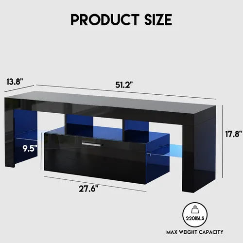 Miniatura 5 de Moderno soporte de TV negro para TV de 32/40/50/55+ pulgadas, consola de TV centro de entretenimiento, soporte de mesa de TV LED con almacenamiento