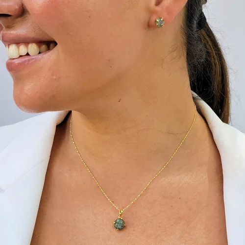 Miniatura 100 de Aretes de piedra preciosa natural en bruto con oro amarillo sobre plata de ley 925, 6 a 0.276 in, regalo de piedra de nacimiento de calidad genuina